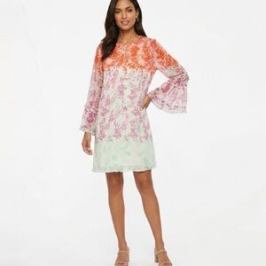 Max Studio Orange and Pink Floral Long Sleeve Dress